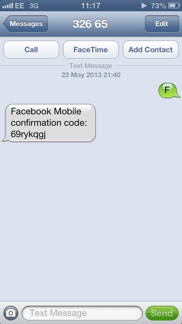 facebook confirmation code